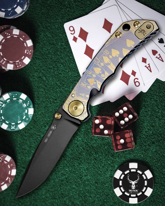 Spartan Blades SF5RFLUSH SHF Royal Flush Harsey Folding Knife 3.95" S45VN PVD Blade, Titanium Handles