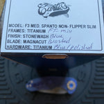 Curtiss Custom F3 Medium SLIM 3.25" Spanto NON-Flipper, FJ-Mill Blue ANO, Blasted Magnacut Folding Knife