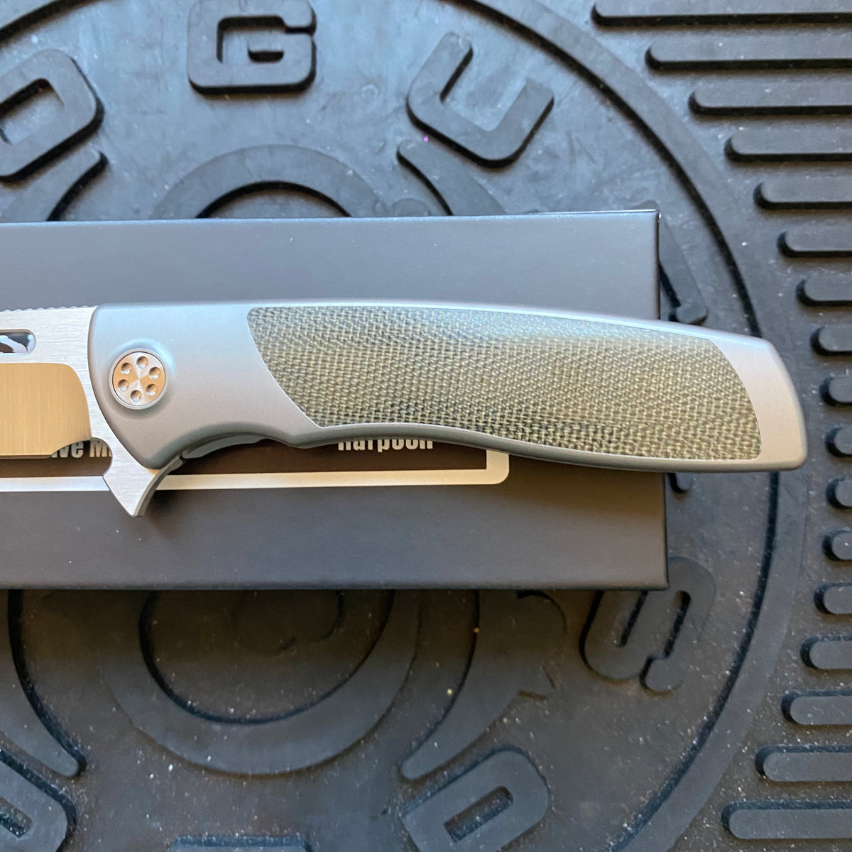 Sharp By Design Mini Evo Flipper 3.25" Satin Harpoon OD OLIVE MICARTA Inlay Knife