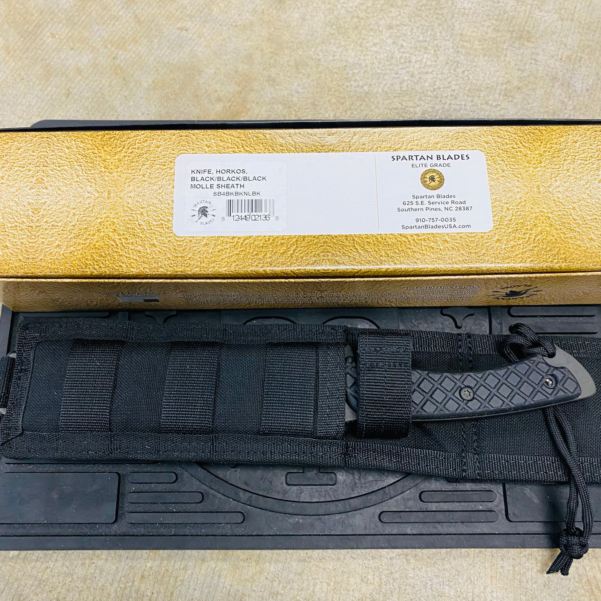 Spartan Blades Horkos Black 5.6" Fixed Blade Knife CE Canvas Micarta Black Handle with Black Molle Sheath SB4BKBKNLBK