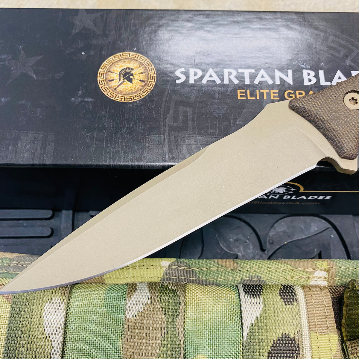 Spartan Blades Moros Flat Dark Earth Combat Utility 5.25" Fixed Knife with Multicam Molle Sheath SB53DEGRNLMC