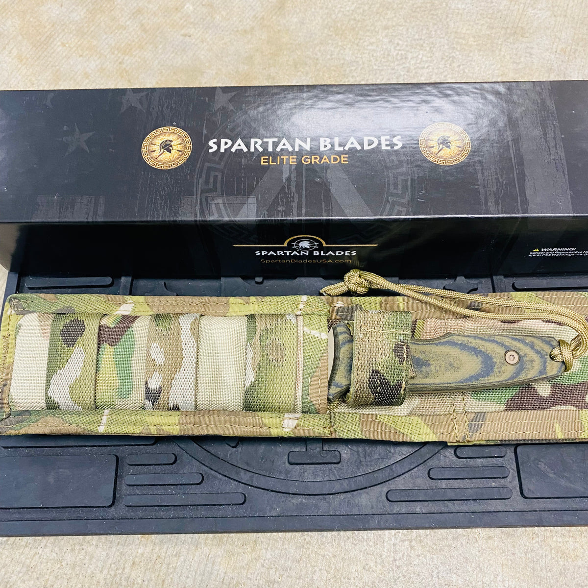 Spartan Blades Harsey Tactical Trout Flat Dark Earth Camo Handles 4.5" Fixed Blade Knife with Multicam Molle Sheath SB43DECMNLMC