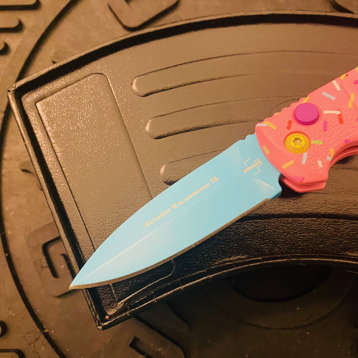 Boker MINI Dessert Warrior Kalashnikov Dagger Automatic Knife 2.5" Blue Donut
