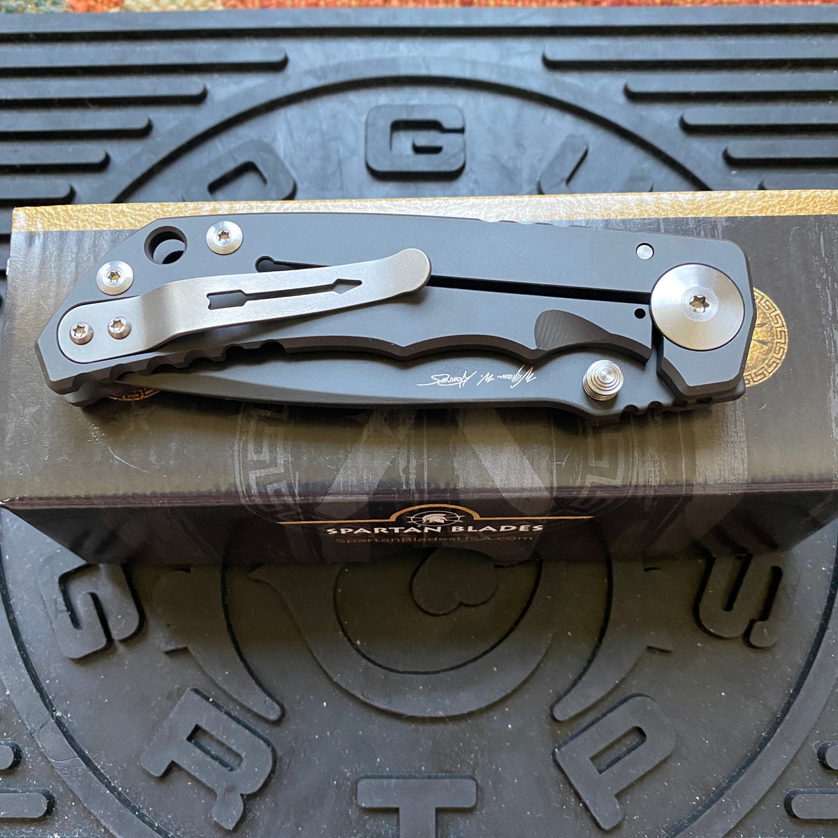 Spartan Blades SF5BK SHF Harsey Folding Knife 3.95" S45VN Black DLC Plain Blade, Black Titanium Handles