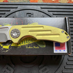 Curtiss Custom F3 Medium 3.25" Spanto NON-Flipper, Yellow Titanium Ball-Mill, Stonewash Magnacut Folding Knife