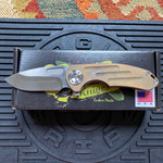 Curtiss Custom F3 Medium 3" Slicer Flipper, Bronze Titanium Ball-Mill, Stonewash Magnacut Folding Knife