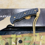 Spartan Blades Horkos Flat Hard Earth 5.6" Fixed Blade Knife CE Canvas Micarta Black Handle with MultiCam Molle Sheath SB4DEBKNLMC