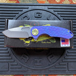 Curtiss Custom F3 Medium 3" Spanto Flipper, Purple Titanium FJ-Mill "Dragon Scale", Stonewash Magnacut, Yellow Titanium Hardware Folding Knife