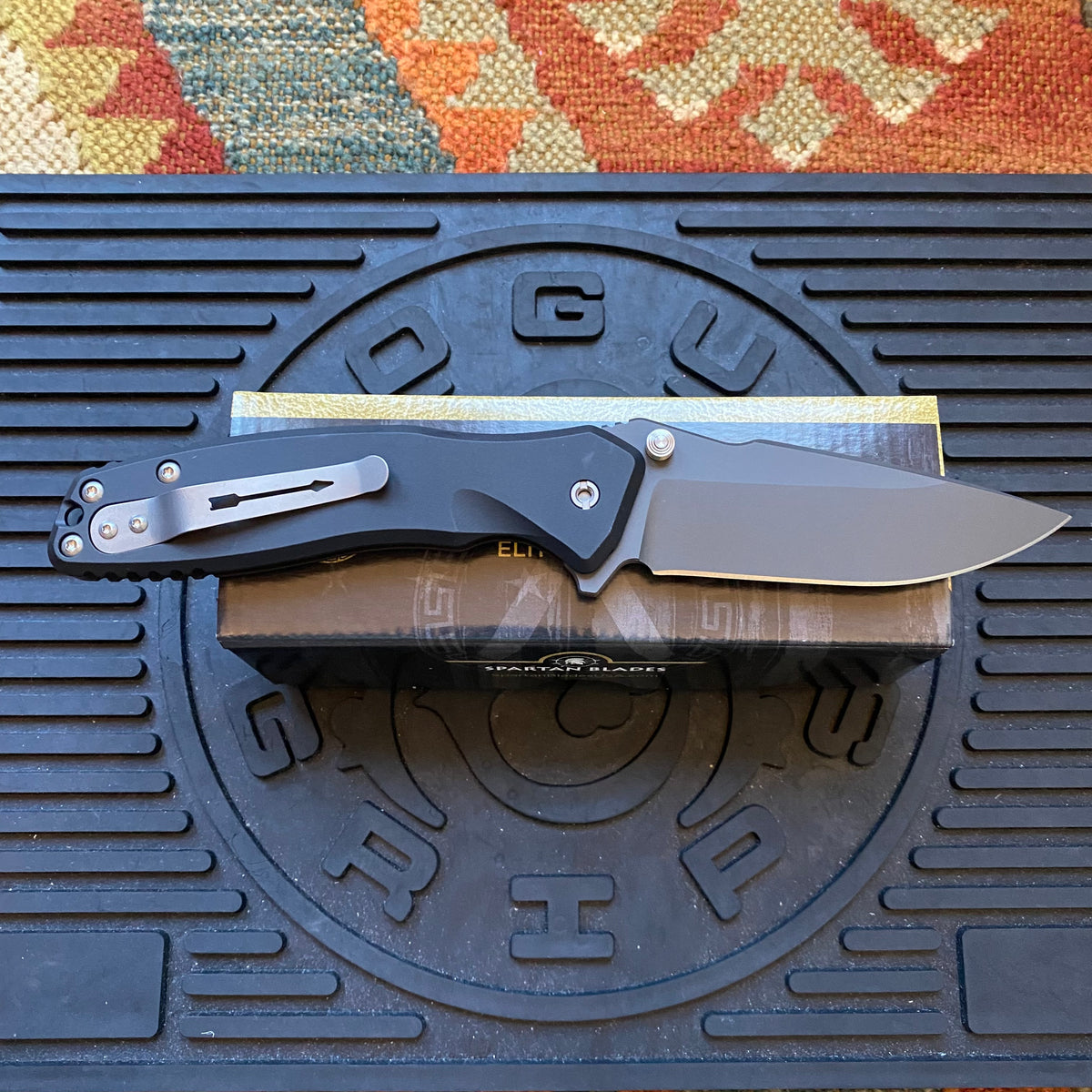 Spartan Blades SF3BK PALLAS Flipper 3.75" S35VN Black PVD Plain Blade, Black Aluminum Handles