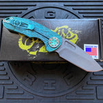 Curtiss Custom F3 Medium 3.25" Spanto NON-Flipper, FJ-Mill Aqua Green, Blasted Magnacut Folding Knife