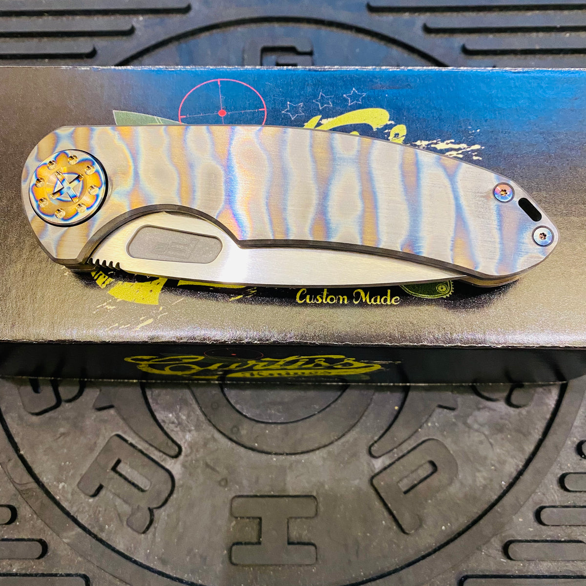 Curtiss Custom F3 Large 3.75" Spanto, Non-Flipper SLIM, Titanium Torched Handles, Torched Hardware, Magnacut Knife