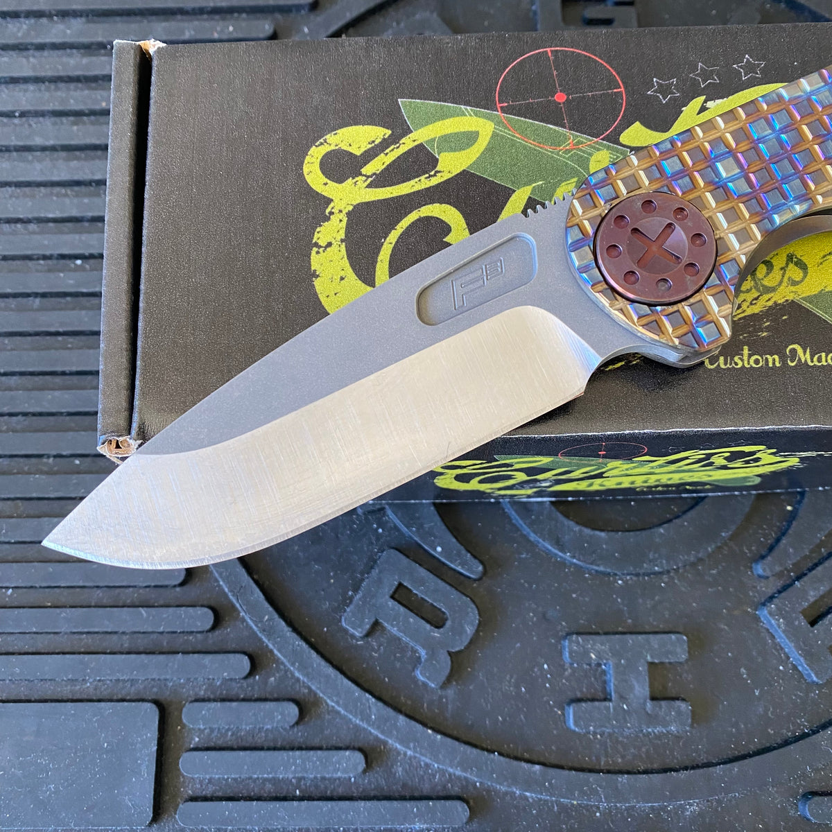 Curtiss Custom F3 Large 3.75" Slicer, Non-Flipper, Titanium Frag Mill Handles, Root Beer Hardware, Magnacut Knife