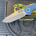 Curtiss Custom F3 Large 3.75" Slicer, Non-Flipper, Titanium Blue PM-Mill Handles, Blue Polished Hardware, Magnacut Knife