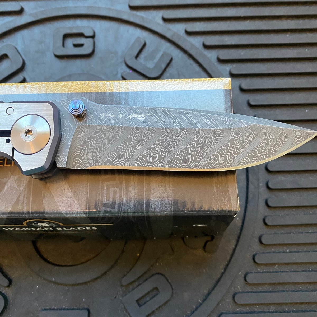 Spartan Blades SF5 VIKING Damascus SHF Viking Longboat Harsey Folding Knife 3.95" Damascus Blade, Titanium Handles