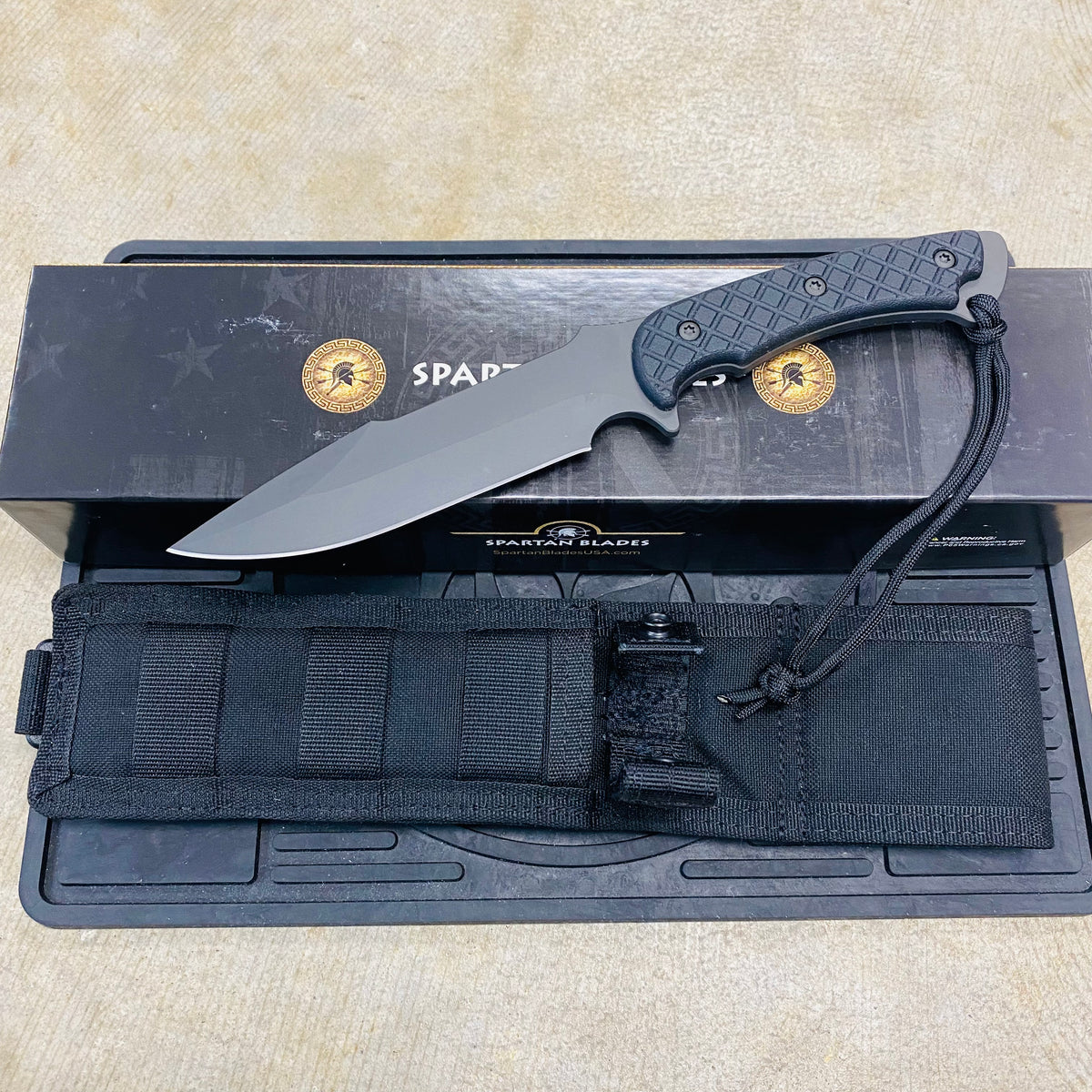 Spartan Blades Horkos Black 5.6" Fixed Blade Knife CE Canvas Micarta Black Handle with Black Molle Sheath SB4BKBKNLBK
