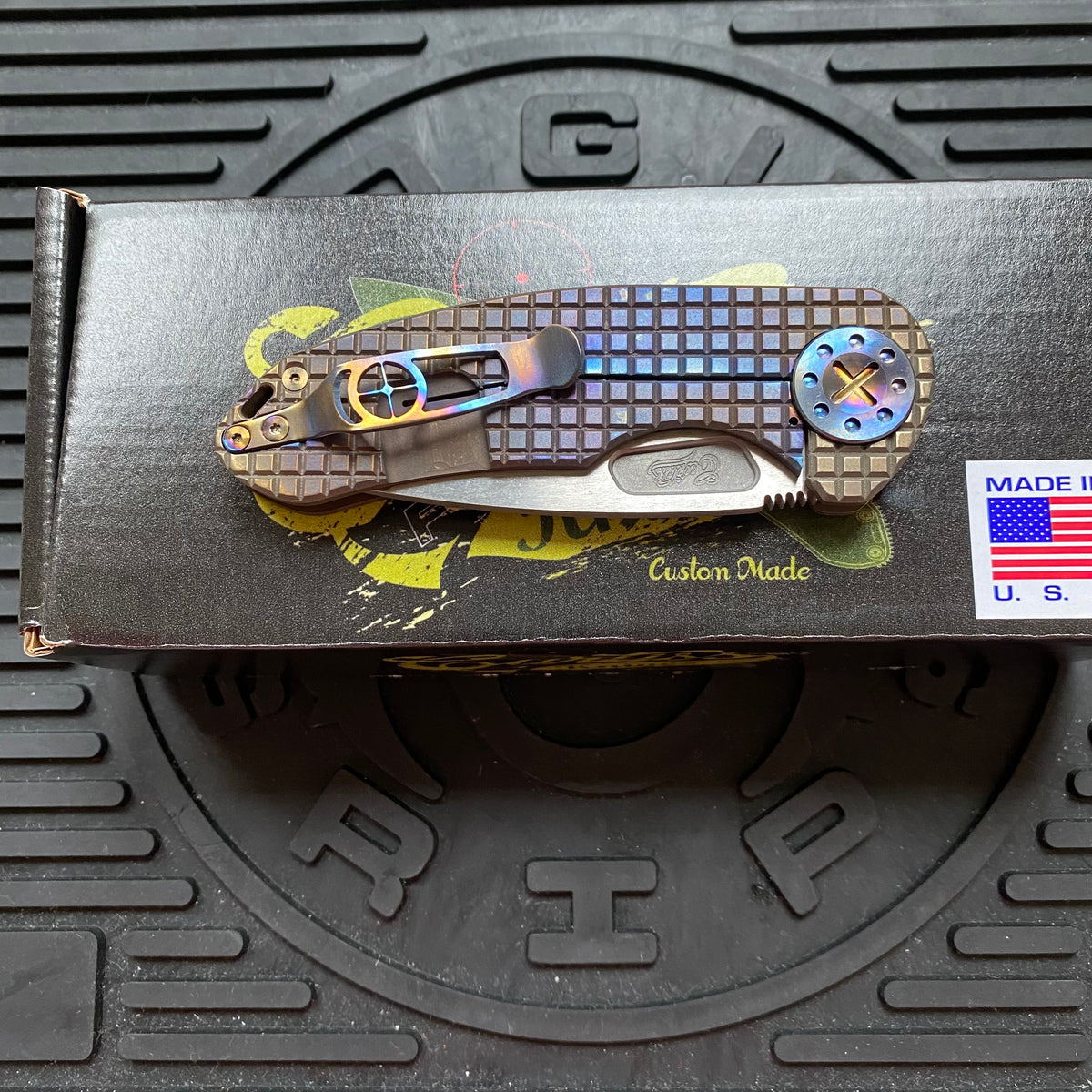 Curtiss Custom F3 Medium 3" Slicer NON-Flipper, Fragmill Titanium Torched Handles, Stonewash Magnacut Torched Hardware Folding Knife