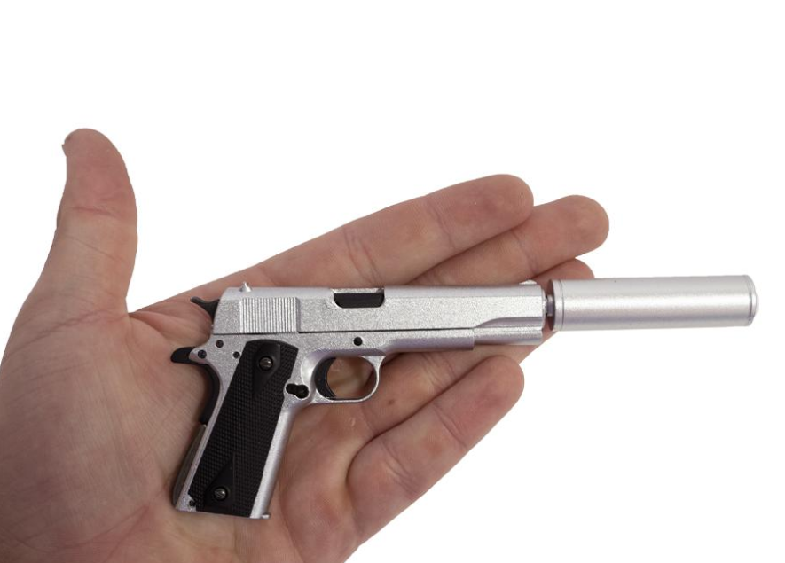 Goatguns Mini 1911 Suppressor - Silver - Die Cast Model Toy