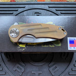 Curtiss Custom F3 Medium 3" Slicer Flipper, Bronze Titanium Ball-Mill, Stonewash Magnacut Folding Knife