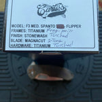 Curtiss Custom F3 Medium 3.25" Spanto Flipper, Frag-Mill Titanium Torched Handles, 2 Tone Magnacut, Torched Hardware Folding Knife