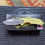 Curtiss Custom F3 Medium 3.25" Spanto NON-Flipper, Yellow Titanium Ball-Mill, Stonewash Magnacut Folding Knife
