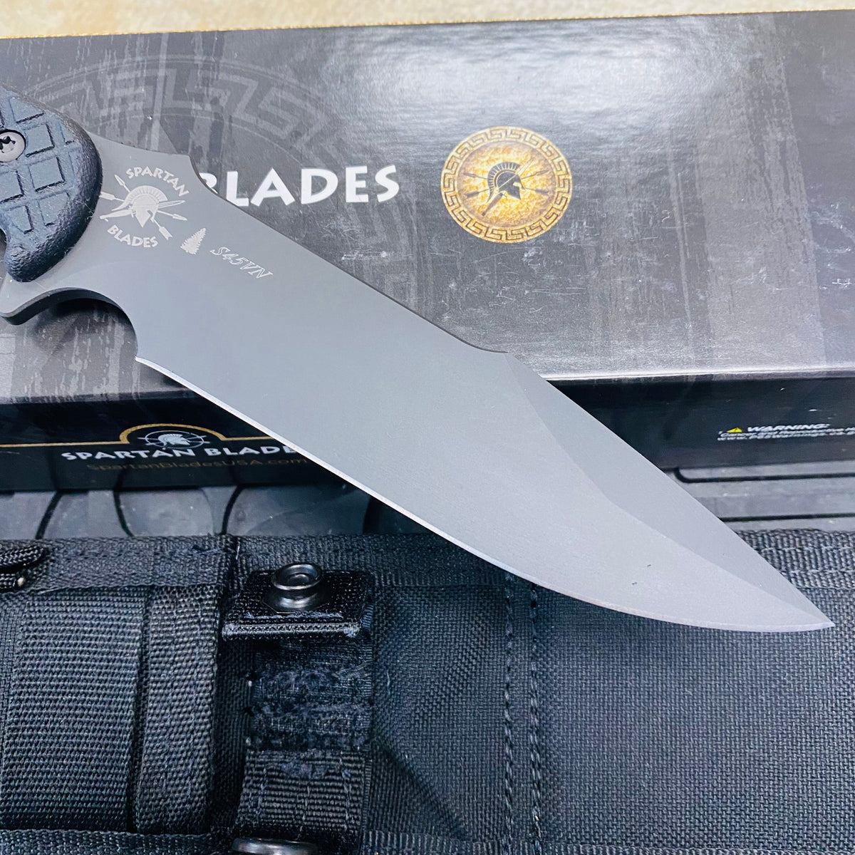 Spartan Blades Horkos Black 5.6" Fixed Blade Knife CE Canvas Micarta Black Handle with Black Molle Sheath SB4BKBKNLBK