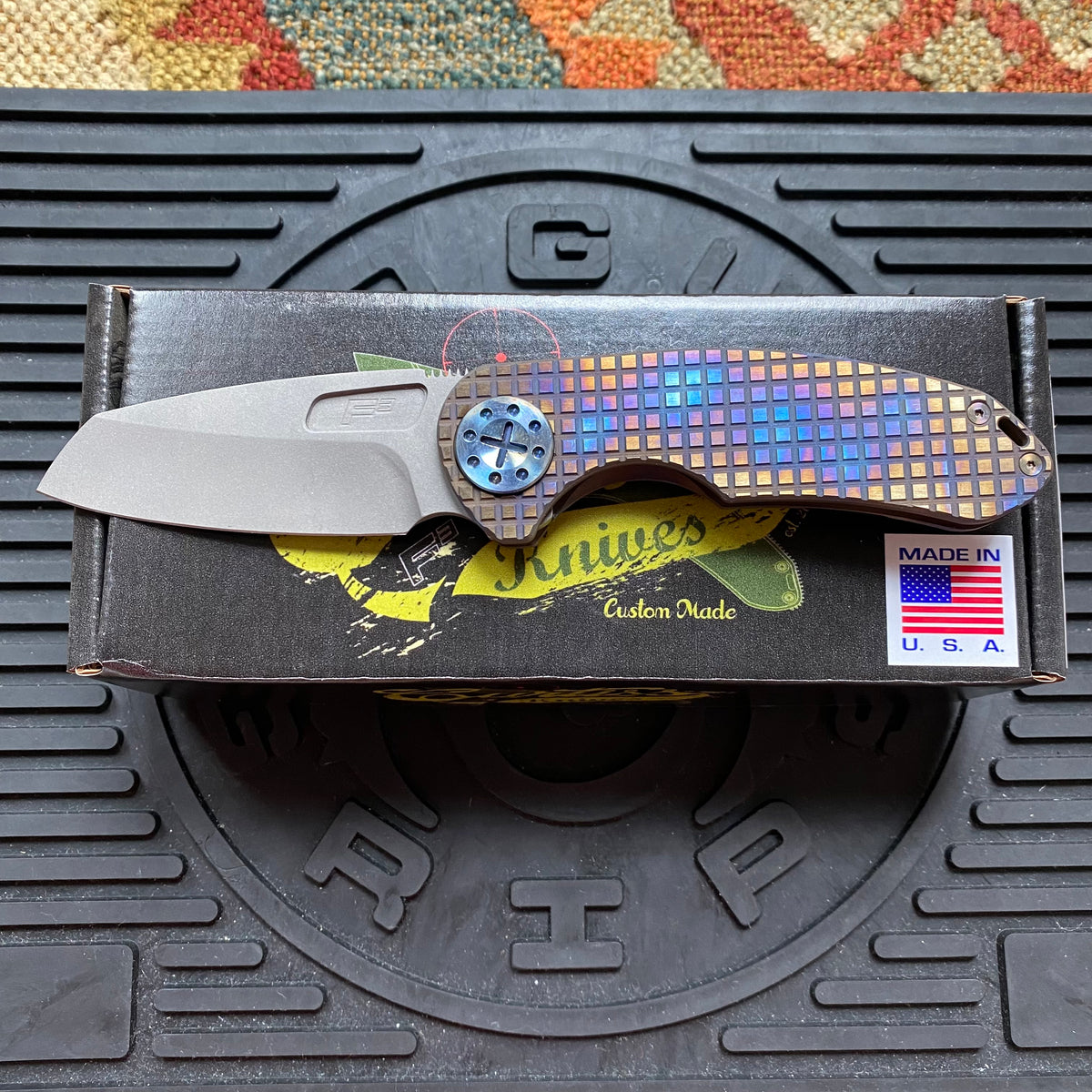 Curtiss Custom F3 Medium 3" Wharny NON-Flipper, Frag-mill Titanium Torched Handles, Stonewash Magnacut Torched Hardware Folding Knife