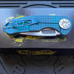 Curtiss Custom F3 Medium 3.25" Slicer NON-Flipper, Frag-Mill Aqua Purple, 2 Tone Stonewash Magnacut Folding Knife