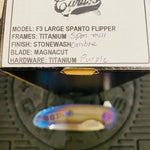 Curtiss Custom F3 Large 3.75" Spanto, Flipper, Titanium Ombre SPM-Mill Handles, Purple Hardware, Magnacut Knife