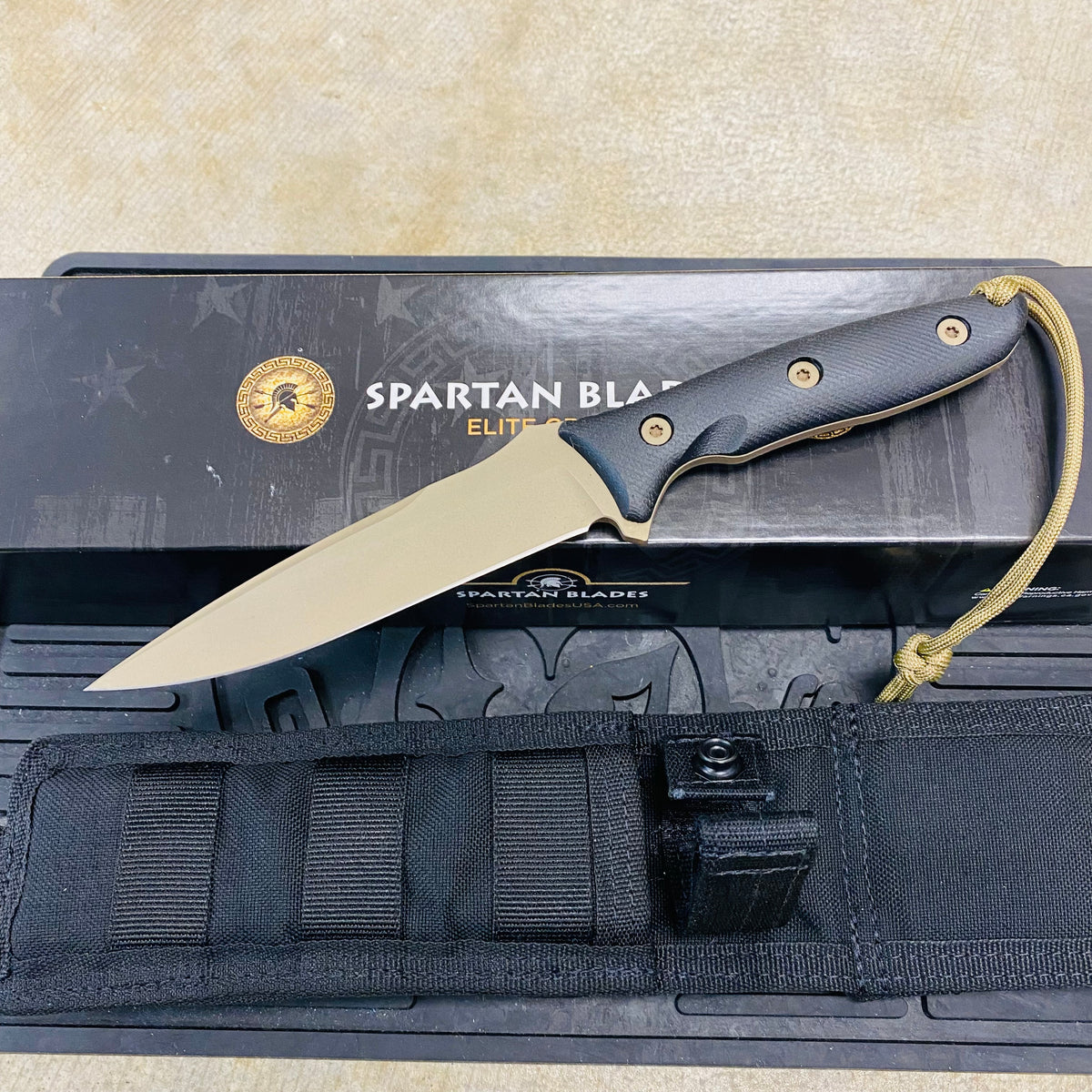 Spartan Blades Moros Flat Dark Earth Combat Utility 5.25" Fixed Knife with Black Molle Sheath SB53DEBKNLBK
