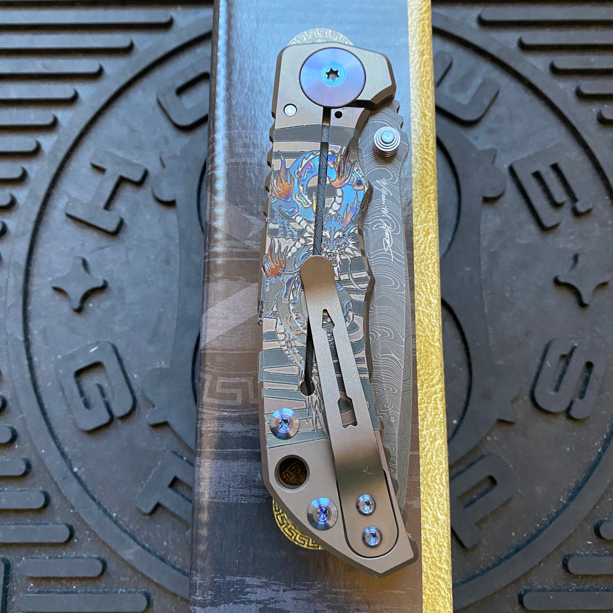 Spartan Blades SF5 DRAGON Damascus SHF Dragon Harsey Folding Knife 3.95" Damascus Blade, Titanium Handles