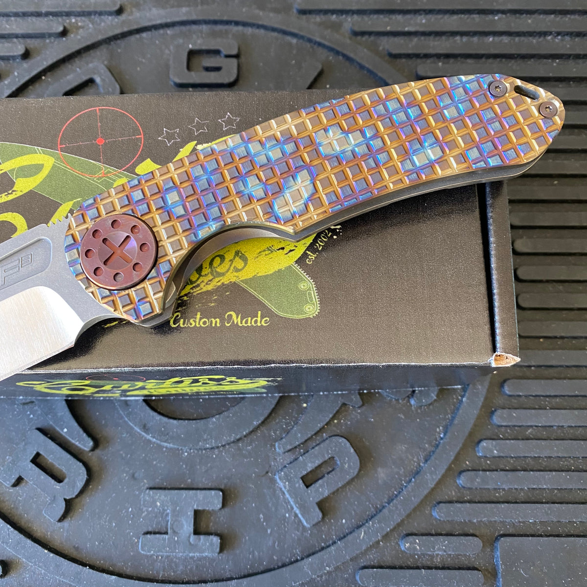 Curtiss Custom F3 Large 3.75" Slicer, Non-Flipper, Titanium Frag Mill Handles, Root Beer Hardware, Magnacut Knife