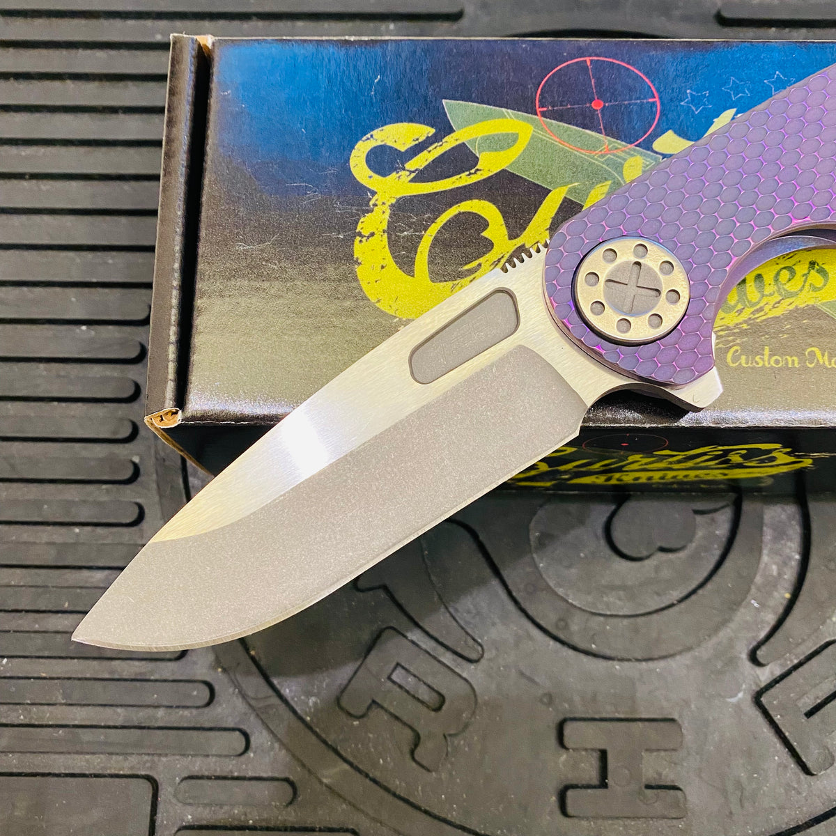Curtiss Custom F3 Large 3.75" Slicer, Flipper, Titanium Purple SPM-Mill Handles, Blasted Polished Hardware, Magnacut Knife