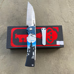Chaves Sangre 229 Wharncliffe HAUNTED HOUSE HALLOWEEN THEME Stonewash Ti Belt Finish 3.7" Folding Knife