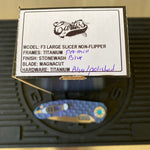 Curtiss Custom F3 Large 3.75" Slicer, Non-Flipper, Titanium Blue PM-Mill Handles, Blue Polished Hardware, Magnacut Knife