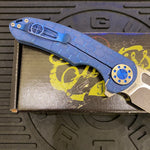 Curtiss Custom F3 Large 3.75" Wharny, Flipper, Titanium Blue PM-Mill Handles, Blue Polished Hardware, Magnacut Knife