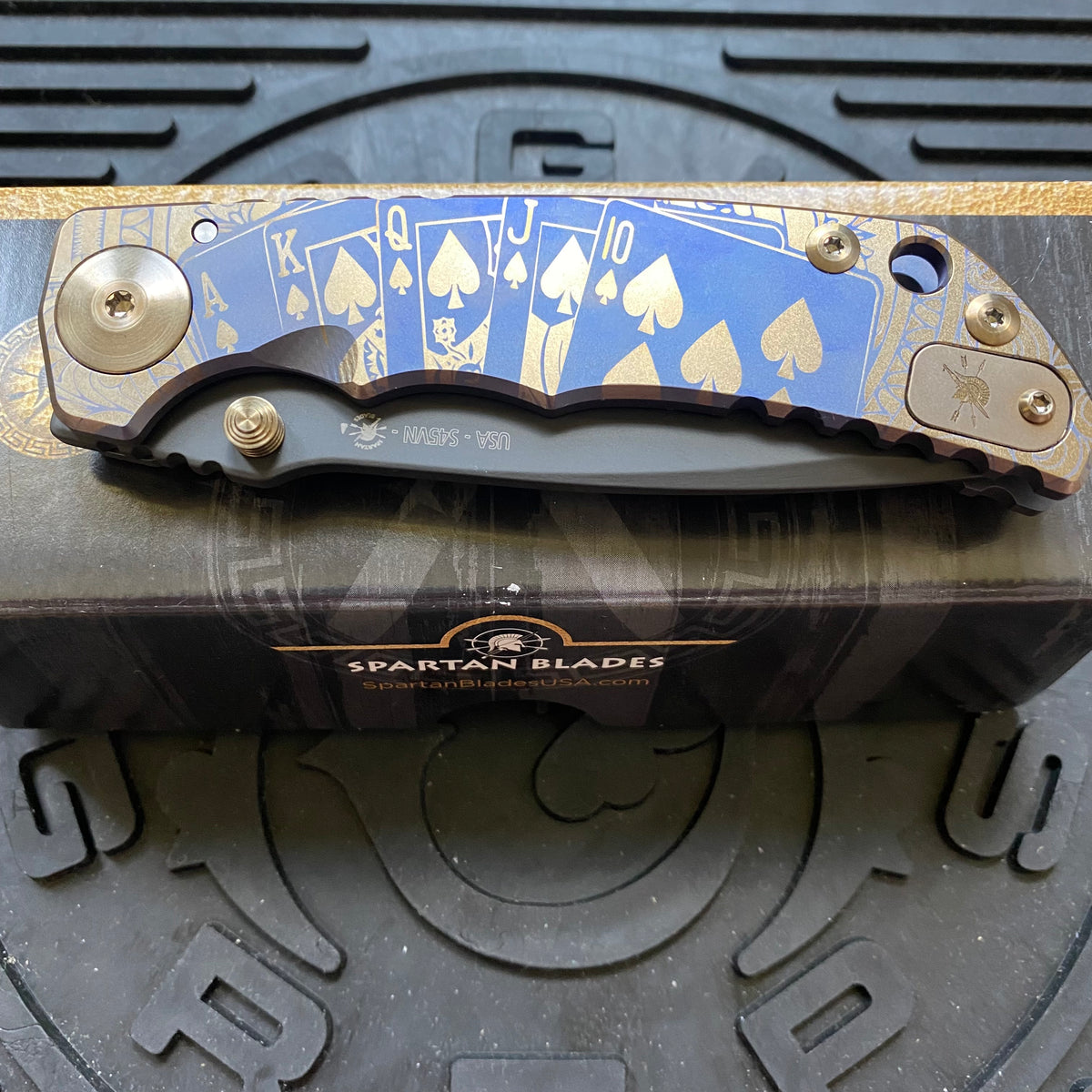 Spartan Blades SF5RFLUSH SHF Royal Flush Harsey Folding Knife 3.95" S45VN PVD Blade, Titanium Handles
