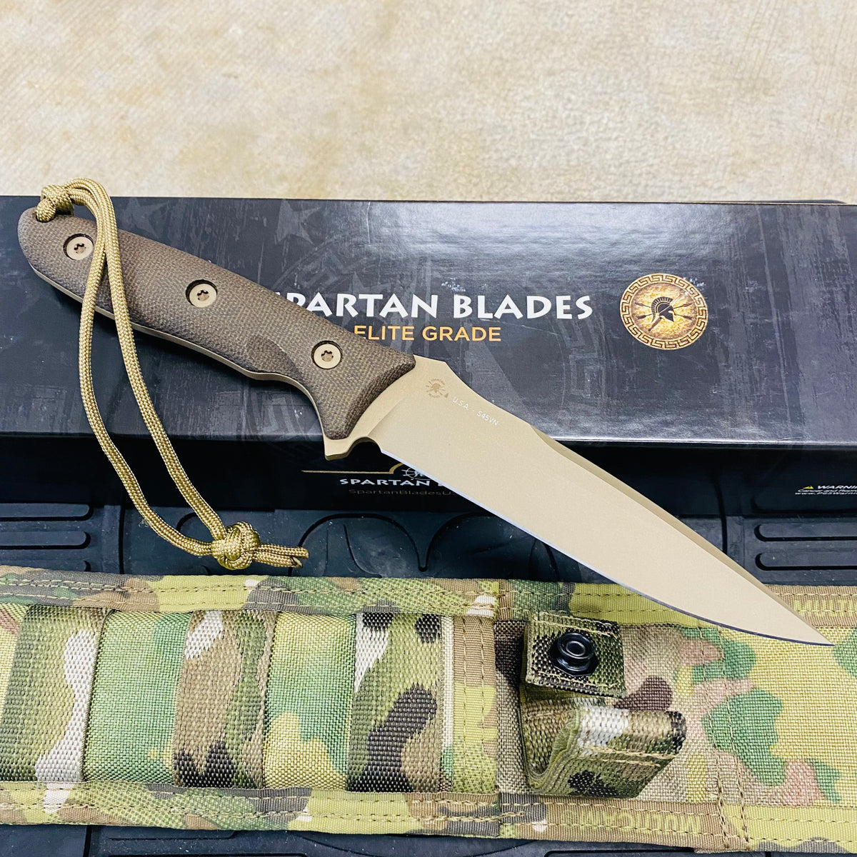 Spartan Blades Moros Flat Dark Earth Combat Utility 5.25" Fixed Knife with Multicam Molle Sheath SB53DEGRNLMC