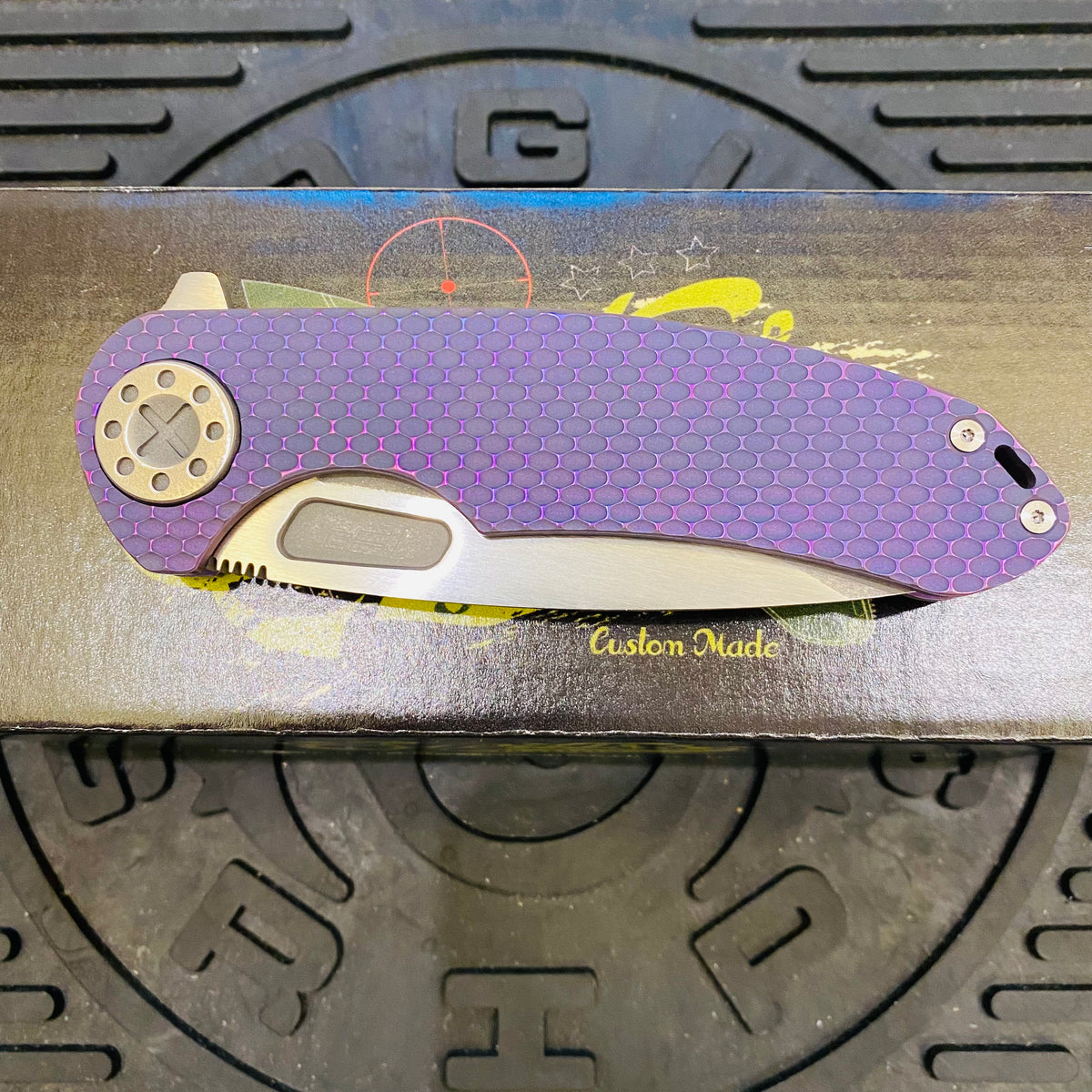 Curtiss Custom F3 Large 3.75" Slicer, Flipper, Titanium Purple SPM-Mill Handles, Blasted Polished Hardware, Magnacut Knife