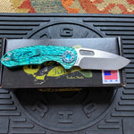 Curtiss Custom F3 Medium 3" Spanto NON-Flipper, Polished Green Titanium FJ-Mill "Dragon Scale", Stonewash Magnacut Folding Knife
