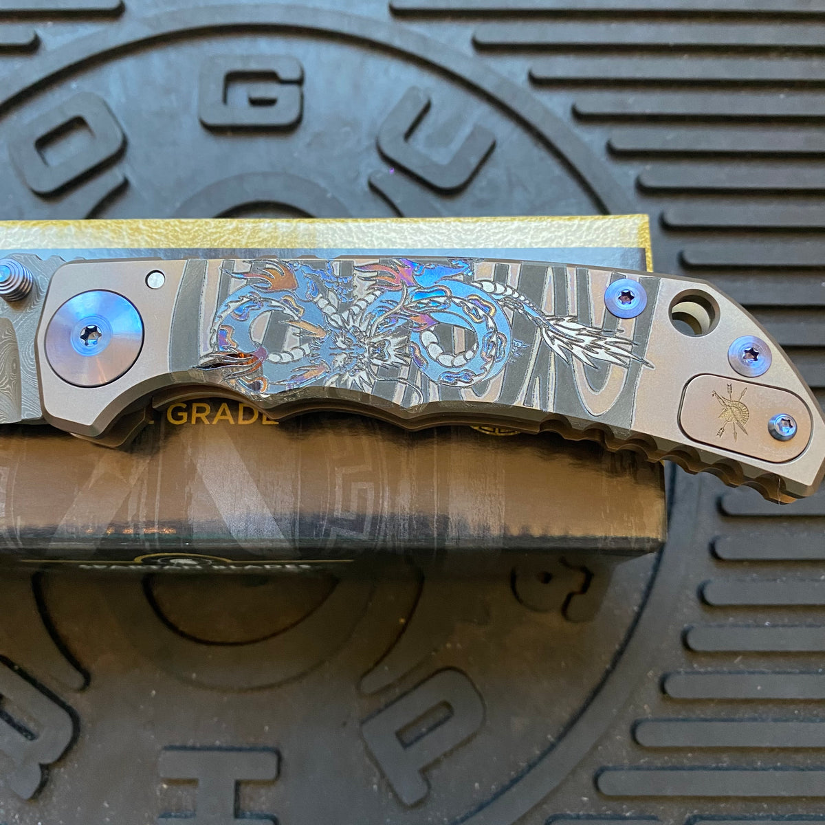 Spartan Blades SF5 DRAGON Damascus SHF Dragon Harsey Folding Knife 3.95" Damascus Blade, Titanium Handles