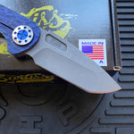 Curtiss Custom F3 Medium SLIM 3.25" Spanto NON-Flipper, FJ-Mill Blue ANO, Blasted Magnacut Folding Knife
