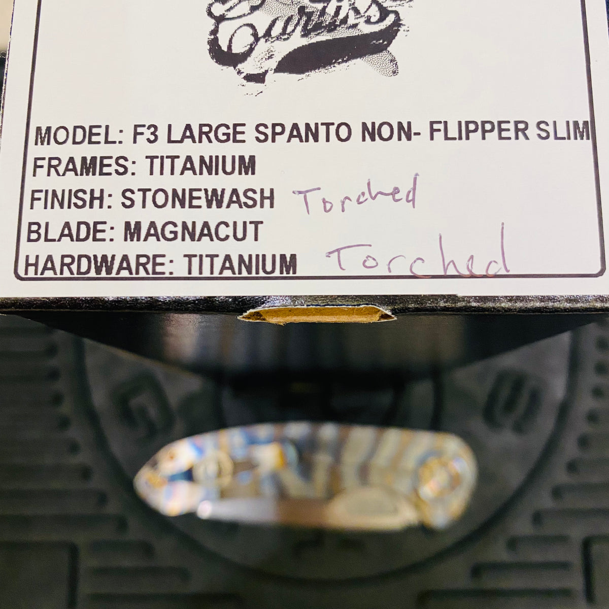 Curtiss Custom F3 Large 3.75" Spanto, Non-Flipper SLIM, Titanium Torched Handles, Torched Hardware, Magnacut Knife