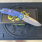 Curtiss Custom F3 Large 3.75" Slicer, Non-Flipper, Titanium Blue PM-Mill Handles, Blue Polished Hardware, Magnacut Knife