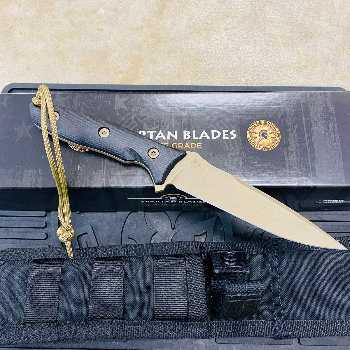 Spartan Blades Moros Flat Dark Earth Combat Utility 5.25" Fixed Knife with Black Molle Sheath SB53DEBKNLBK