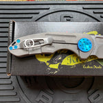 Curtiss Custom F3 Medium 3" Slicer NON-Flipper, Titanium Ball-Mill Pattern Handles, Stonewash Magnacut, Blue Hardware Folding Knife