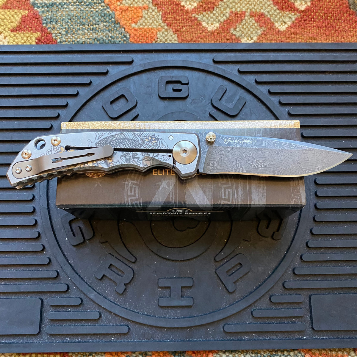 Spartan Blades SF5 KOI FISH Damascus SHF Koi Fish Harsey Folding Knife 3.95" Damascus Blade, Titanium Handles