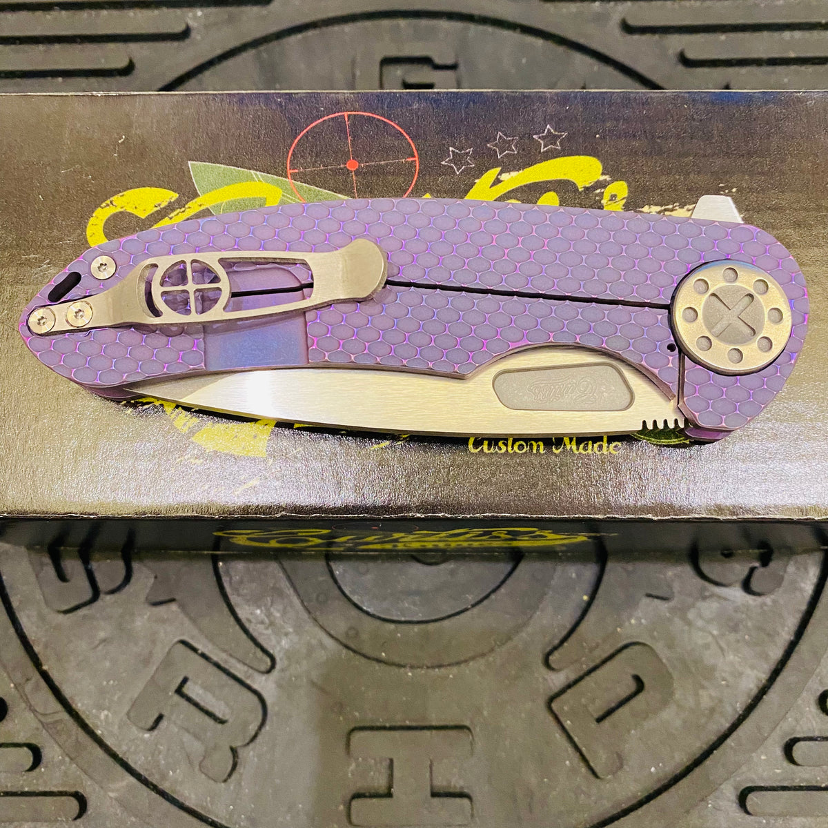 Curtiss Custom F3 Large 3.75" Slicer, Flipper, Titanium Purple SPM-Mill Handles, Blasted Polished Hardware, Magnacut Knife