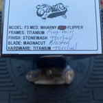 Curtiss Custom F3 Medium 3.25" Wharny Flipper, Frag-Mill Titanium Torched Handles, Blasted Magnacut, Torched Hardware Folding Knife
