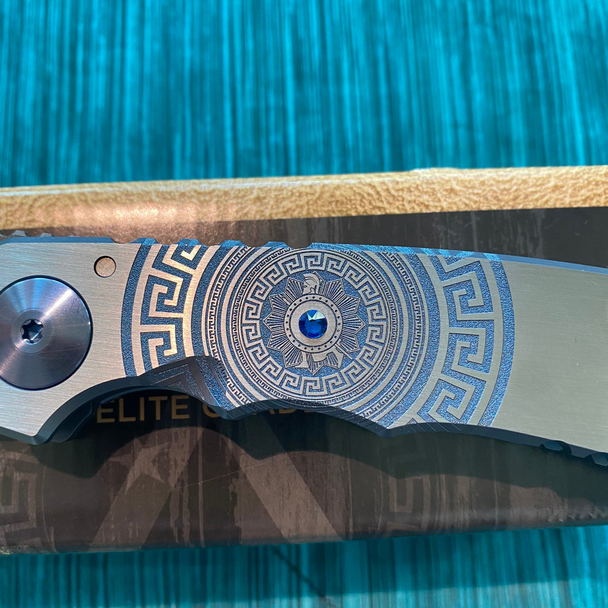Spartan Blades Harsey Folder - Shield Engraved Damascus Blade - Special Edition