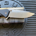 Spartan Blades SF3SW PALLAS Flipper 3.75" S35VN Stonewashed Plain Blade, Black Aluminum Handles